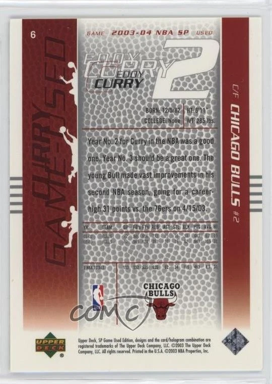 2003-04 SP Game Used Eddy Curry #6 - Image 2 of 2