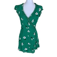Reformation Green Floral Wrap Mini Dress Cottagecore Romantic Feminine Large