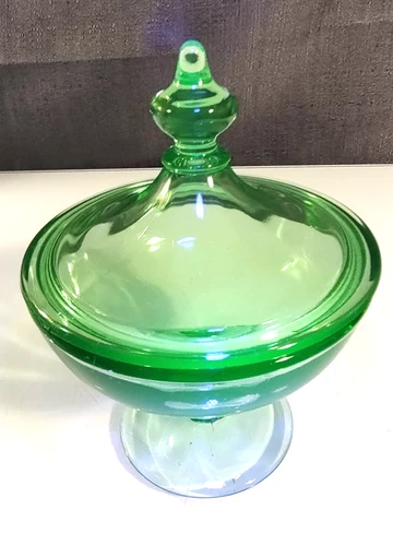 Vintage Green Depression Uranium Glass Candy Dish UV Reactive