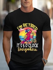 Navy Blue Hawaiian Parrot Tropical Print T-Shirt for Men - Features a Humorous