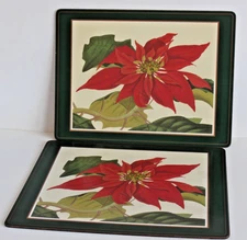 Pimpernel Poinsettia Cork Back Placemats Vtg Set of 2 England Christmas 12 X 16