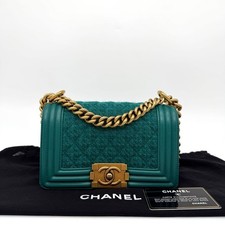 Chanel Small Boy Flap Bag in Quilted Emerald Tweed Gold Hardware