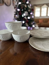 8-Piece 4-Person Ceramic Plate & Bowl,Fall White Dinnerware