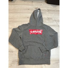 Levis Kids Hoodie Sweatshirt Pullover Red Logo Gray Size L