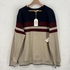 Ben Sherman Sweatshirt Mens XL Oatmeal Heather Colorblock Stripe Crewneck Fleece