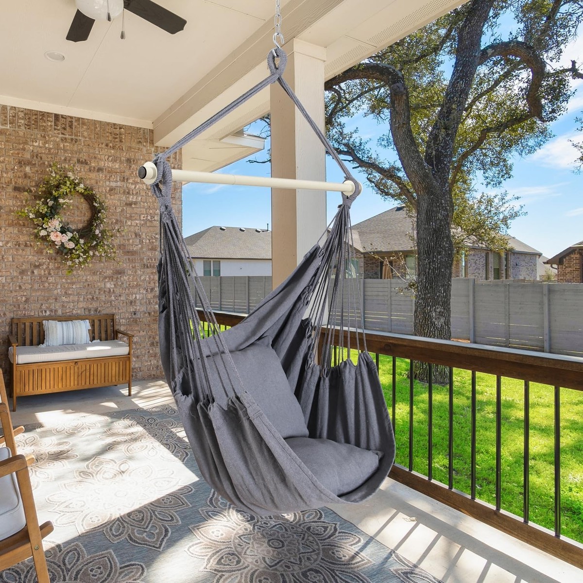 Hanging Hammock Chair Swing Striped Seat Porch Seat For Indoor