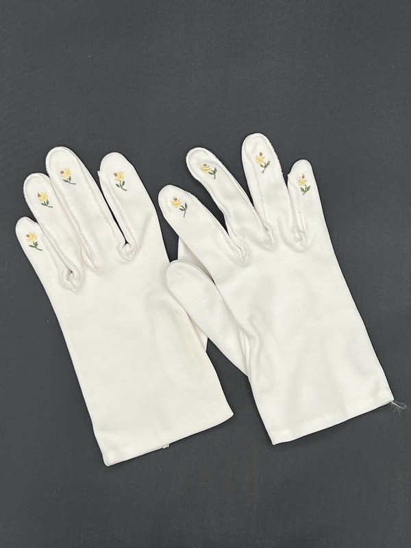 Joseph Horne Vintage White Cotton Gloves Embroidered Fingertips Size 7