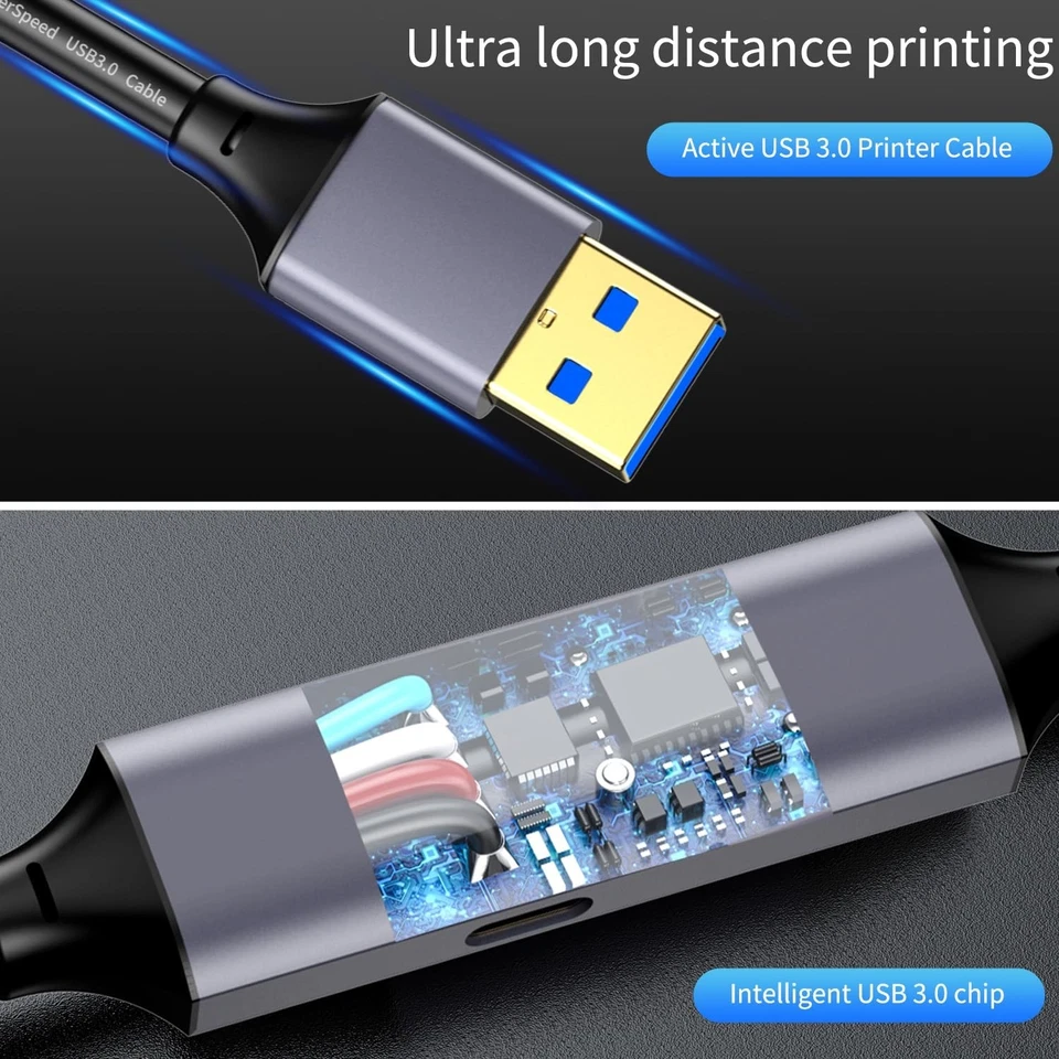 USB 3.0 Printer Cable 50ft - Compatible with Various Devices - Image 4 of 4