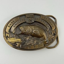 Bass Anglers Sportsman Society Brass Belt Buckle Bergamot USA Vtg Fishing Gear