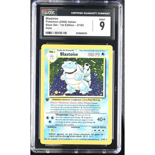 CGC 9 MINT Blastoise 1st Edition 2/102 Pokemon Italian Base Set Holo (PSA/BGS)