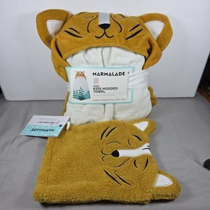Marmalade™ Cotton Kids Hooded Bath Towel And Wash Mitt Set Tiger 25" x 50" NEW