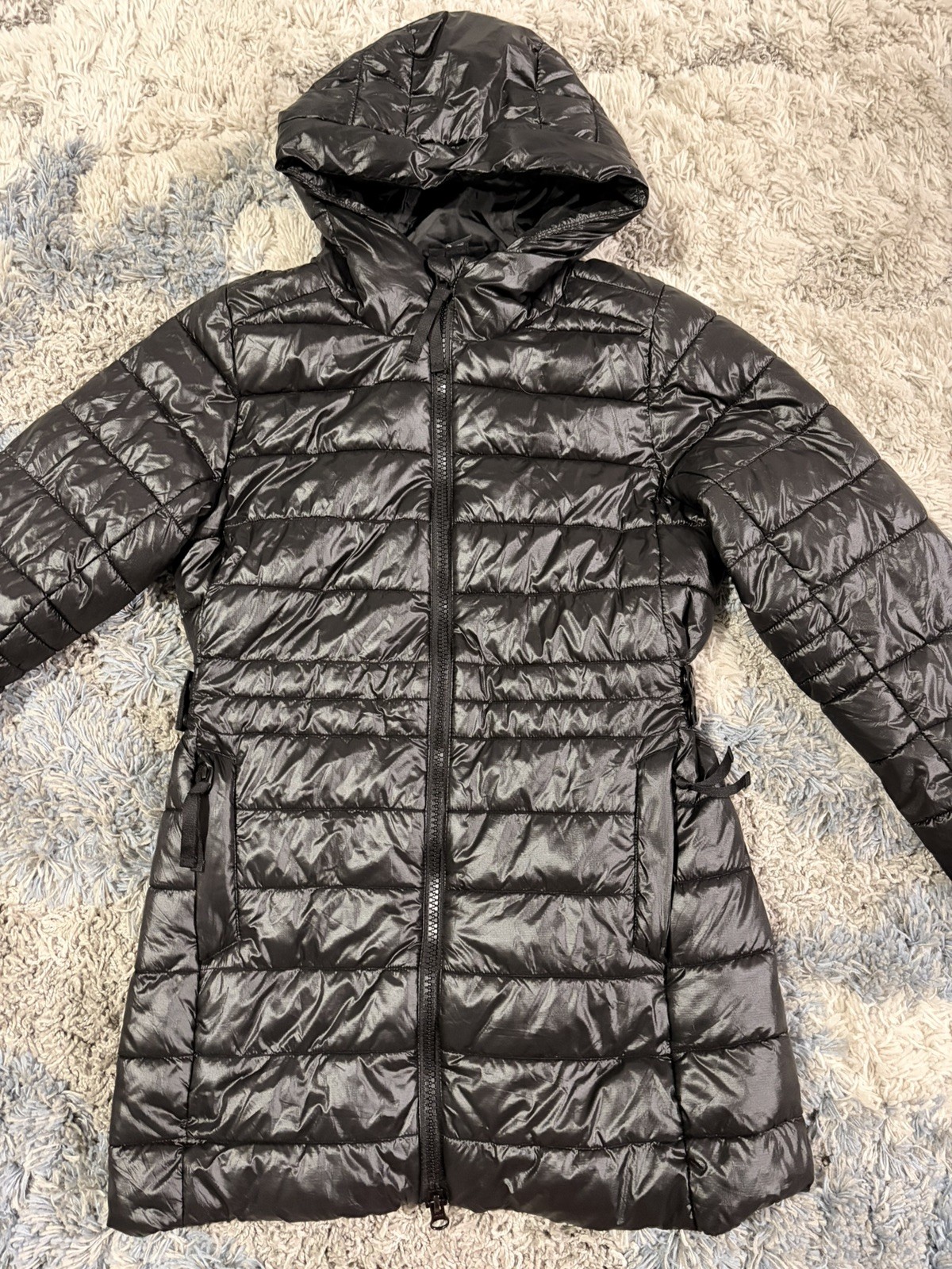 Swiss Tech Lightweight Winter Puffer Mid Length Coat Pockets Hood Womens Size S image 2