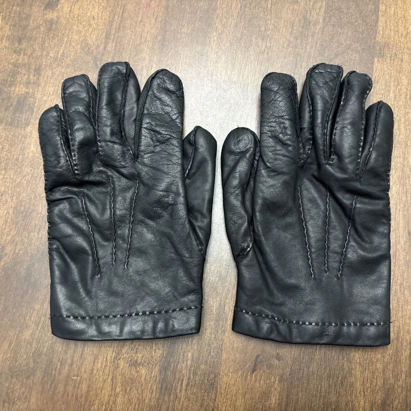 Vintage Guder Italy Men's Black Leather Gloves Wool Lined Size 9 1/2 See Descrip