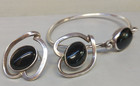Vintage Set TAXCO Mexico Signed Black Onyx 925 Sterling Silver Bracelet Earrings — photo 1
