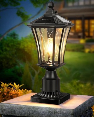 16'' Solar Post Lights Outdoor, Dusk to Dawn Outdoor Post Lights with Pier Mou...