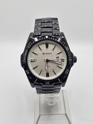 CURREN Mens Analog Black Date Watch Silver Dial Stainless Steel Bracelet Runs