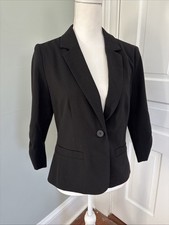 Eliza J Women Black Blazer Size Small Single Button 3/4 Sleeve Stretchy