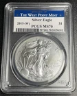 PCGS MS70 2015-(W) American Silver Eagle West Point Struck 1oz .999 Silver Coin