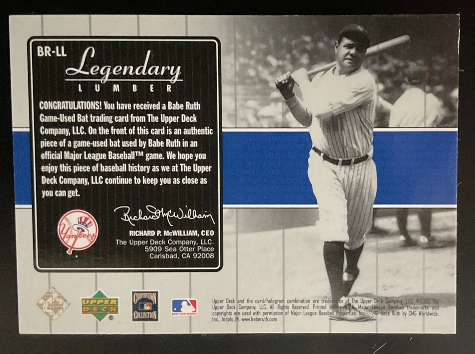 Babe Ruth 2000 Upper Deck Yankees Legendary Lumber #BR-LL - Image 2 of 2