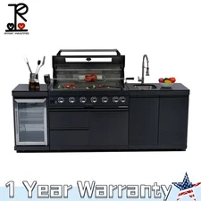 6-Burner Outdoor Kitchen Barbecue Island Grill w/ Cooler & Sink 85000BTU LPG