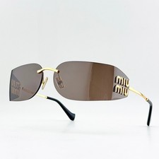 Miu Miu SMUA51S Rimless Gold Frame Brown Lens Oval Sunglasses Women 75mm