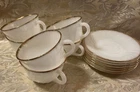 Vintage Oven Proof Fire King, Anchor Hocking Cups & Saucers, Gold Rim 6 Sets