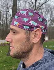 Cats in scrubs Purple vet cat skull scrub surgical OR hat surgery cap mens