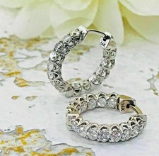 2Ct Round Lab-Created Diamond Women Hoop Huggie Earring 14K White Gold Plated