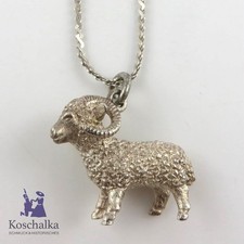 Vintage 925er Silber Massiv Widder Tierkreiszeichen Anhänger und Kette (7479EB)