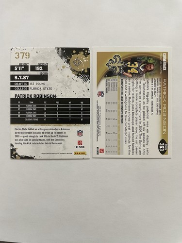 2010 Topps & Score Patrick Robinson Rookie Cards. New Orleans Saints - Picture 2 of 2