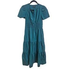 Quince 100% Organic Cotton Poplin Tiered Maxi Dress XS Green Poplin Casual
