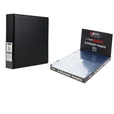 BCW 3-Pocket Pages 100pk + 2" Black Album Archival Binder for Photos & Postcard