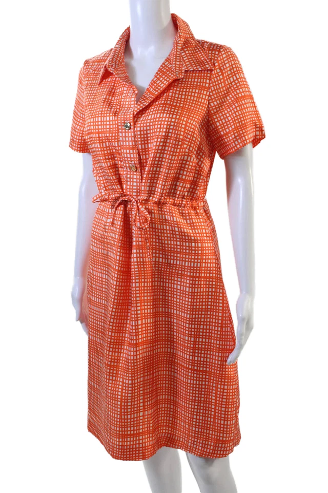 Vestido Camisa Elizabeth McKay Mujer Naranja Cuadros Cuello Botón Media Pantorrilla Talla 6 Foto 2 de 4