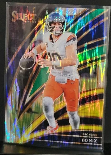 2025 Panini Select Football -Bo Nix- Club Level- Green And Yellow Shock Prizm SP