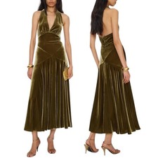 NWT REFORMATION Briony Velvet Dress in Moss Garden. Size 6