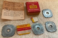 4 Vintage Metal Record Adapters with Original Box Instructions 1 1/2" by 1 1/2"