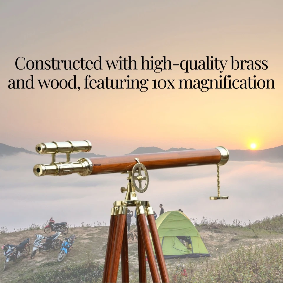 Nuevo telescopio náutico de pie de latón de 39 pulgadas con trípode de madera regalo Foto 3 de 4