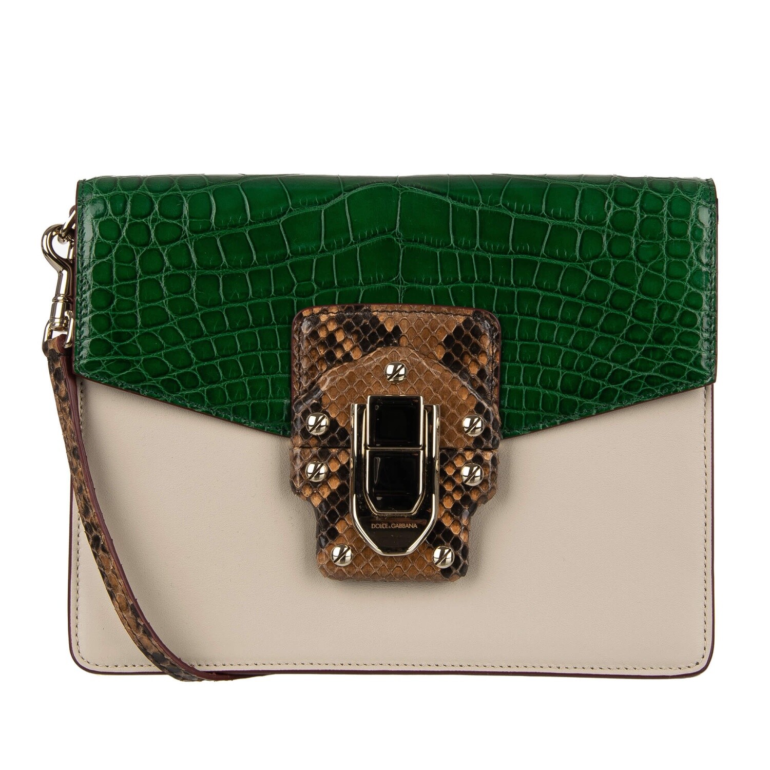 DOLCE & GABBANA Croco Snake Calf Leather Clutch Bag LUCIA Gray Brown Green 11010