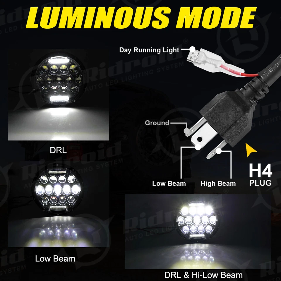 Faro LED de haz alto/bajo DRL para Victory V92 C SC TC Cruiser DOT 7" Foto 3 de 4