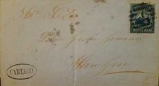 O) 1863 COSTA RICA, COAT OF ARMS SCT 1 1/2r blue issue, FROM CARTAGO. TO SAN JOS