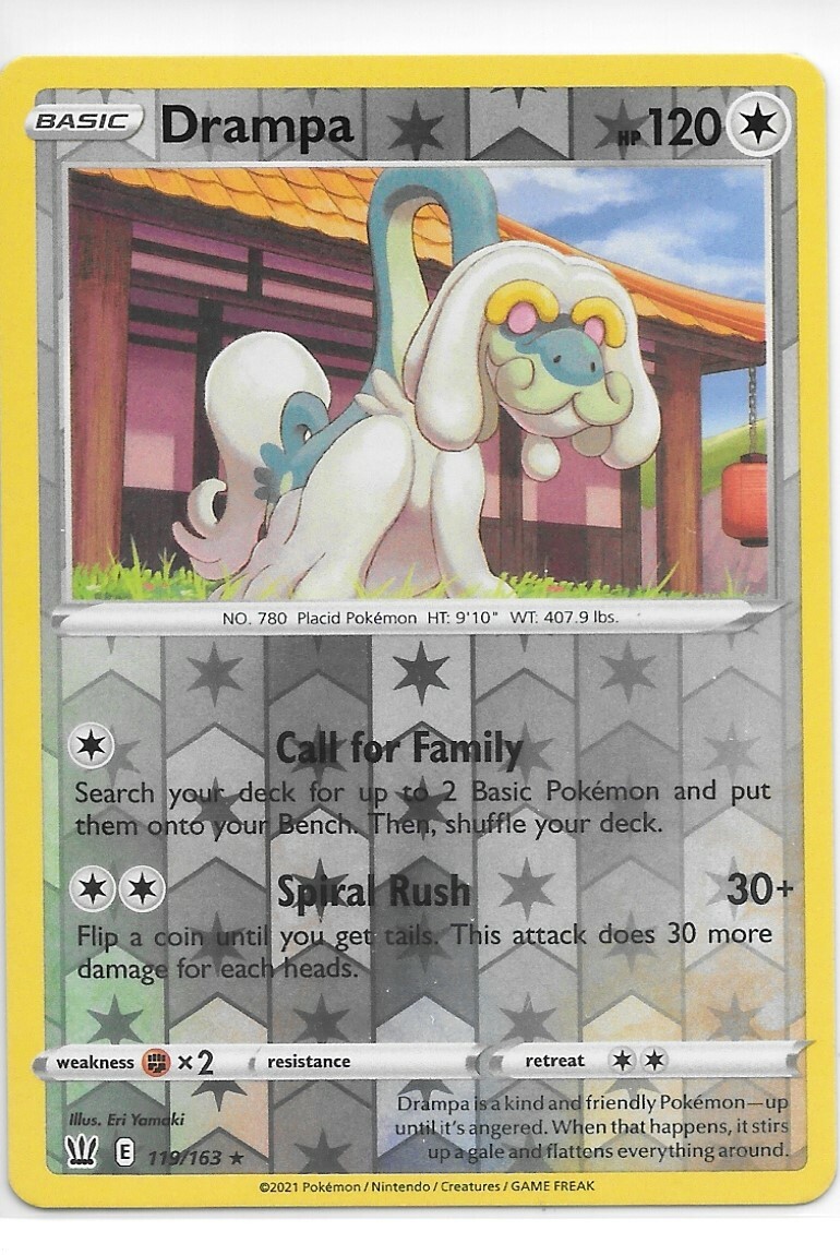 DRAMPA 119/163 Rare Reverse Holo SWSH Battle Styles Pokemon Card NEW