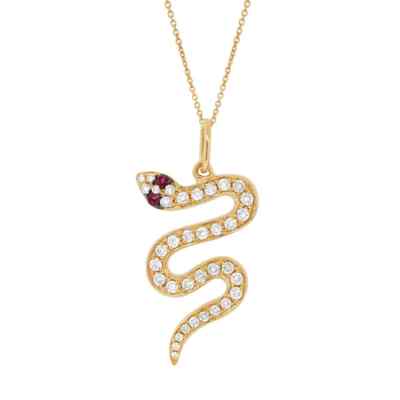Diamant Rubin Schlangen Collier 14K Gelbgold 0,24 TCW Rundschliff Anhänger Natur