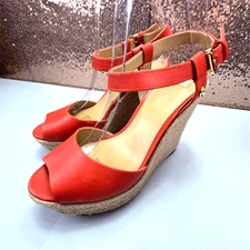 Michael Kors Womens Carlyn Wedge Sandals Heels Size 7.5M Orange Ankle Strap