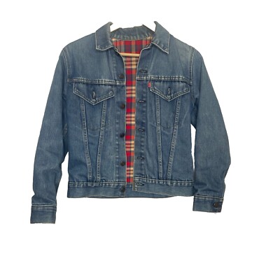 Vintage Levis Womens Plaid Lined Blue Denim Jacket No Size Fits