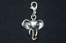 Elephant Head Charm Zipper Pull Elephant Zoo Animal Silver Dangle Charm
