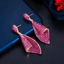 Women Cute Gold Plated Handkerchief Dangle Earrings Cubic Zirconia Party Jewelry