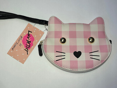 LUV BY BETSEY JOHNSON CAT GINGHAM COIN CARD HOLDER WRISTLET POUCH BAG CLUTCH
