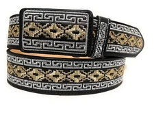 MEN'S SILVER AND GOLD EMBROIDERED WESTERN BELT, CINTO VAQUERO BORDADO PLATA ORO