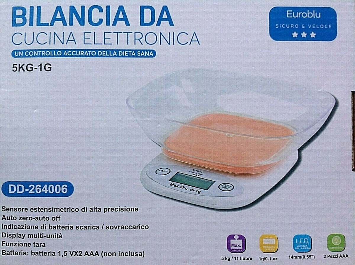 Bilancia Digitale Da Cucina WeGeek 5kg - Con Contenitore 1600ml, Precisione 1g