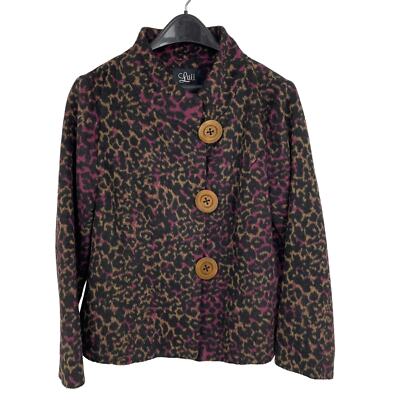 Luii Button Front Animal Print Coat Pink Brown Womens XL
